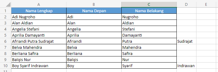 cara memisahkan kata di excel