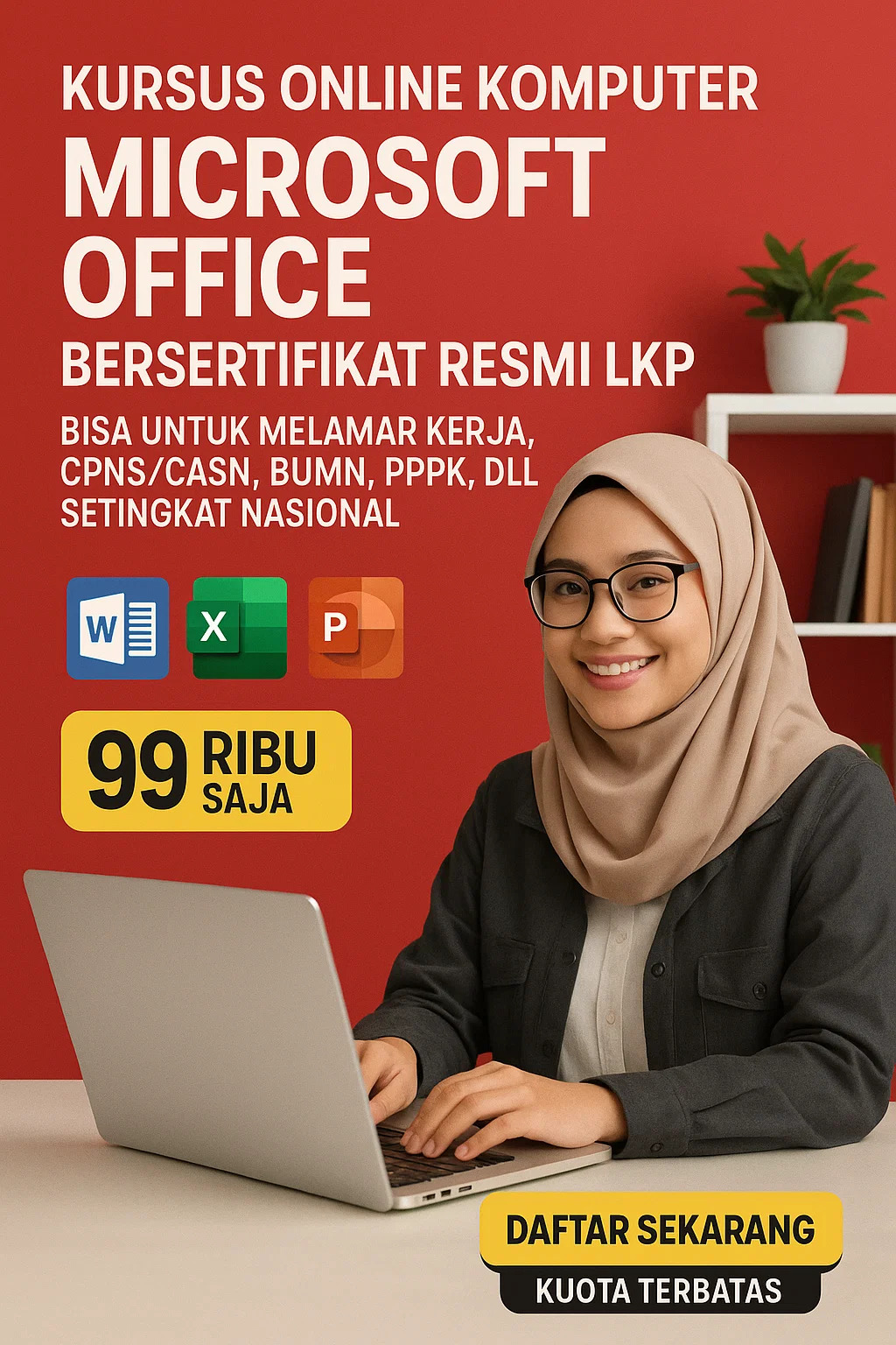 Banner Kursus Office dengan Sertifikat LKP