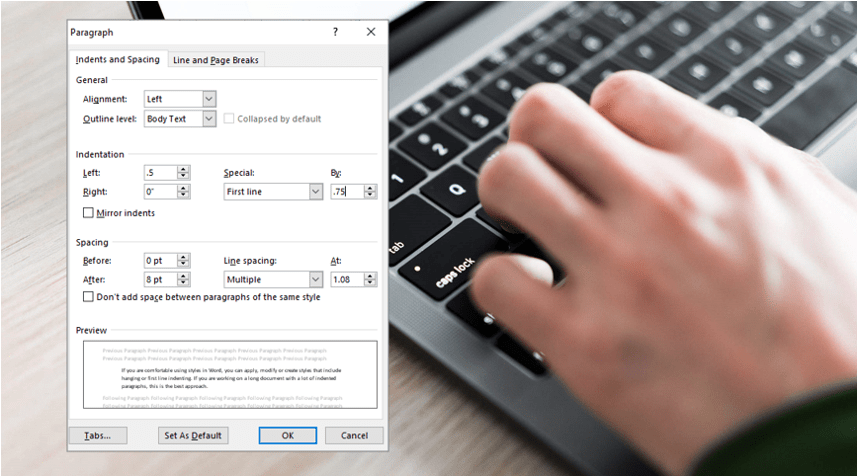 cara menambahkan indentasi di word